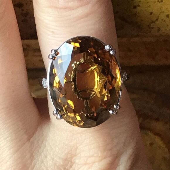 Natural Citrine Sterling Silver Cocktail Ring Size 8 - Picture 1 of 8